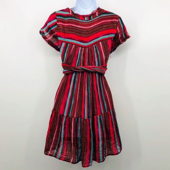 FP One Maia Striped Wrap Mini Dress Red Blue Sash - Picture 6 of 7